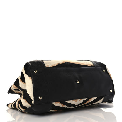Gucci Calf Hair Zebra Print Large Bamboo Shopper Tote Black White 4 of 9