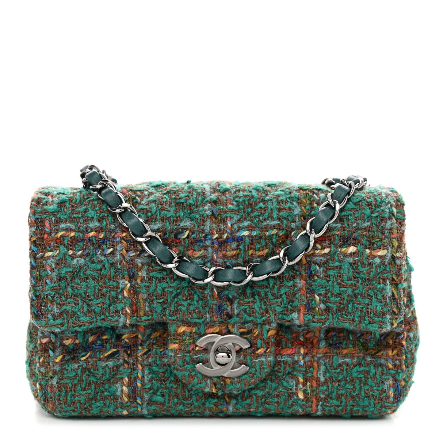 Tweed Quilted Mini Rectangular Flap Green