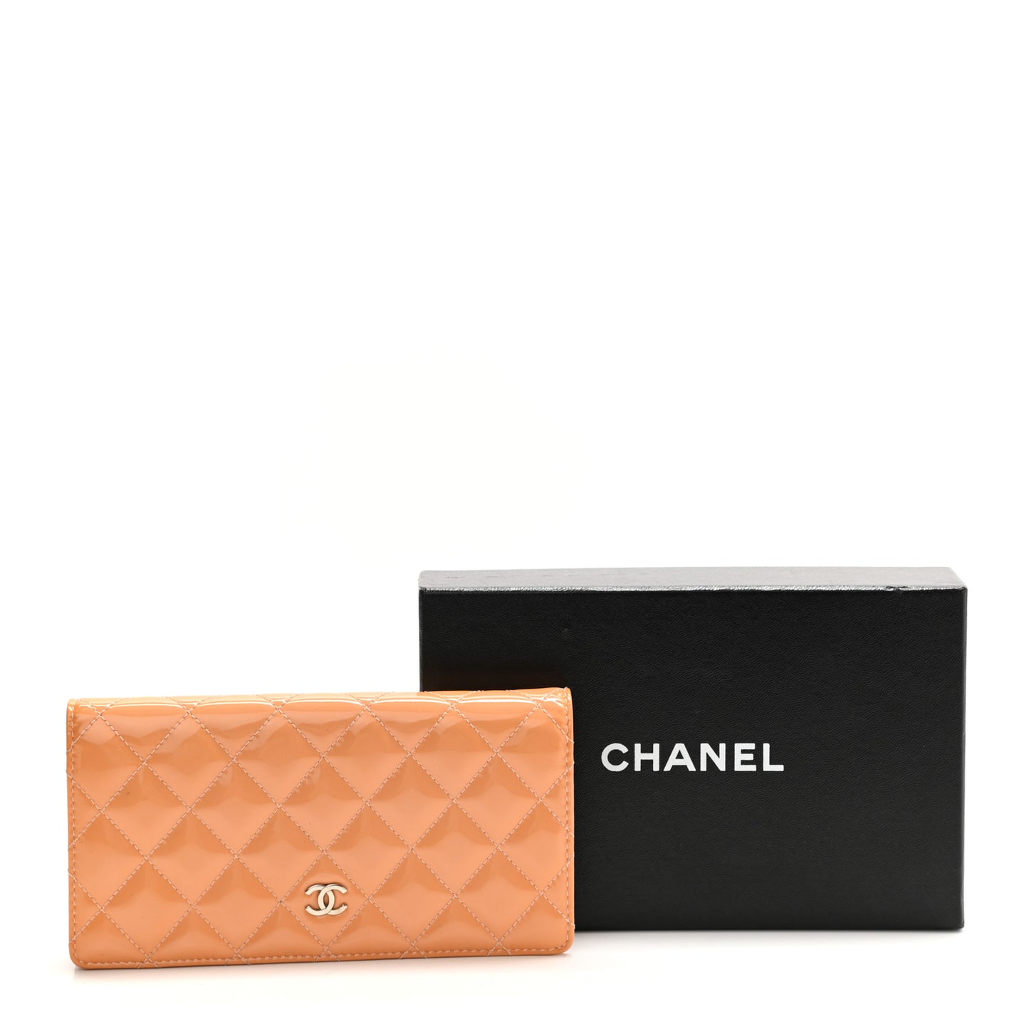 Patent Calfskin Quilted Yen Wallet Beige
