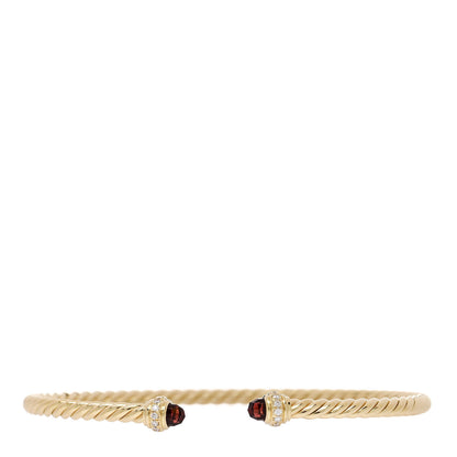 David Yurman 18K Yellow Gold Diamond Rhodolite Garnet 3mm Cablespira Bracelet 1 of 3