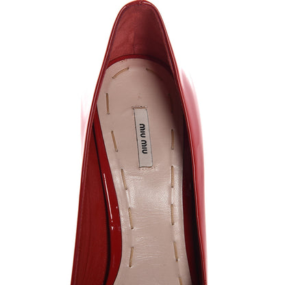 Miu Miu Patent Stitch Trim Peep Toe Pumps 39 Red 9 of 9