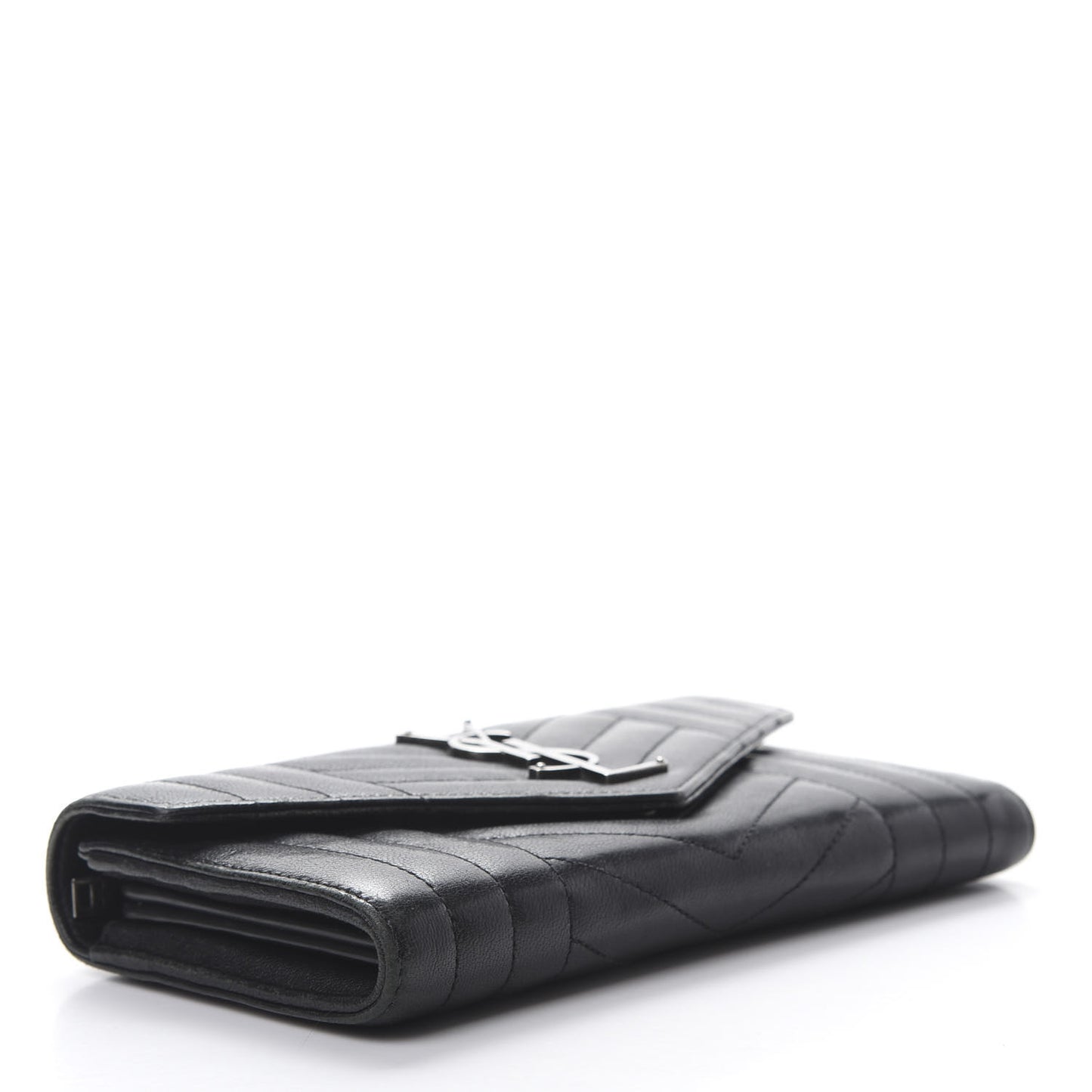 Lambskin Mixed Matelasse Quilted Large Monogram Envelope Wallet Black