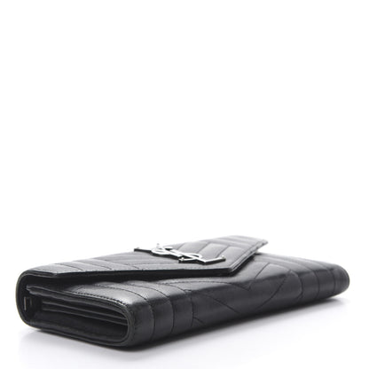 Saint Laurent Lambskin Mixed Matelasse Quilted Large Monogram Envelope Wallet Black 4 of 9