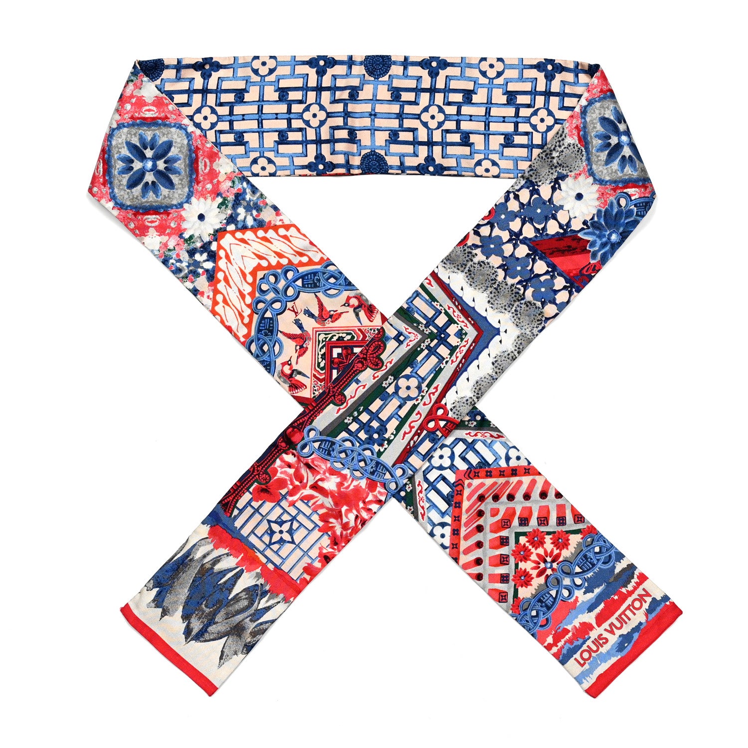 Louis Vuitton Silk Bandeau Scarf Blue Red 1 of 3