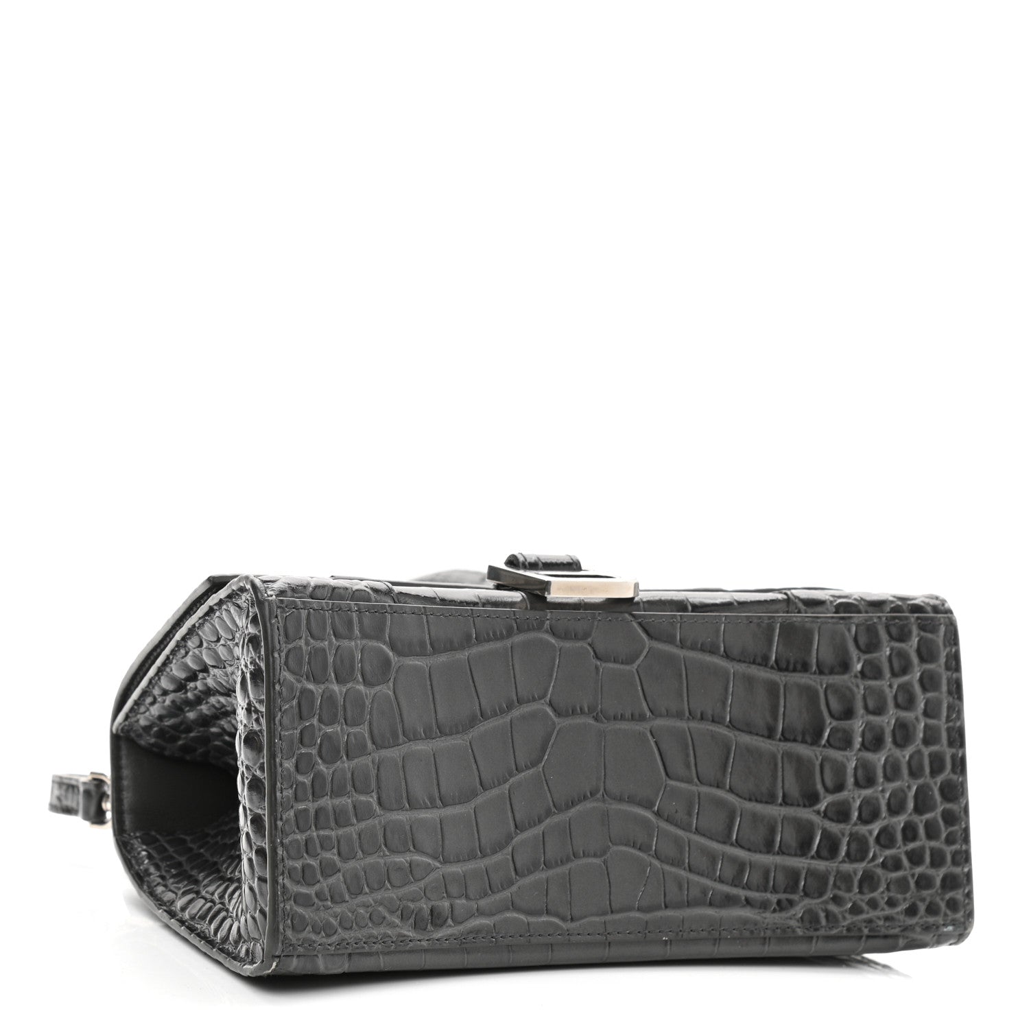Balenciaga Shiny Calfskin Crocodile Embossed Small Hourglass Top Handle Bag Dark Grey 4 of 10