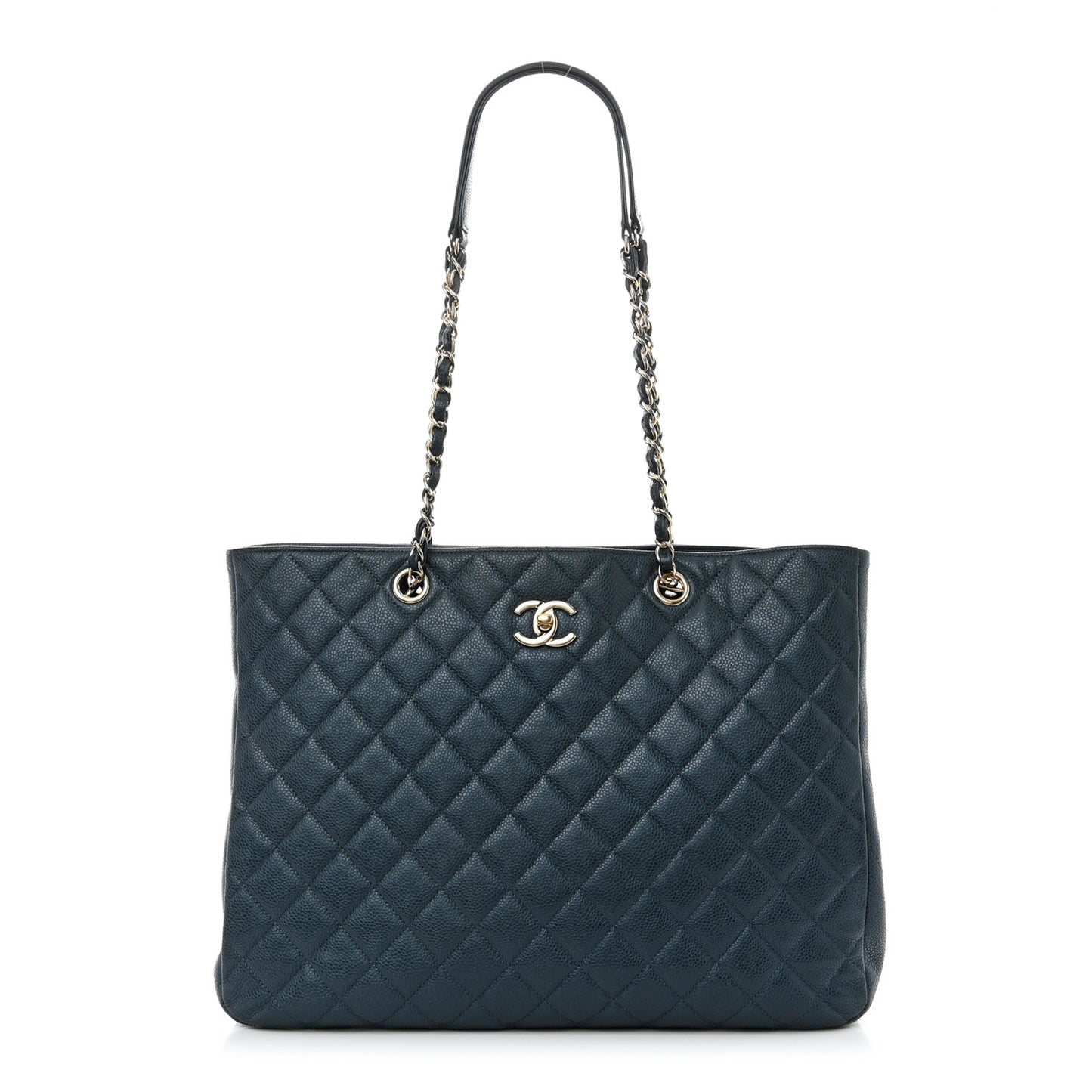 Caviar Quilted Large CC Shopping Tote Navy