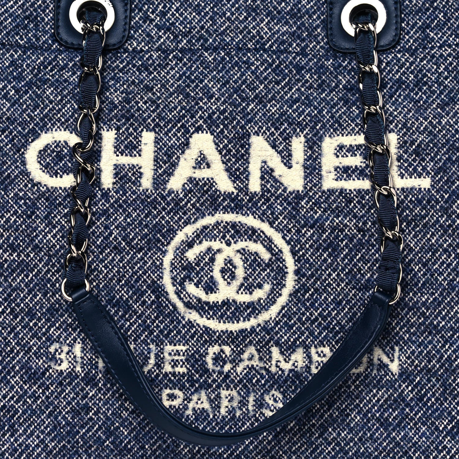 Chanel Mixed Fibers Calfskin Medium Deauville Tote Blue 8 of 13