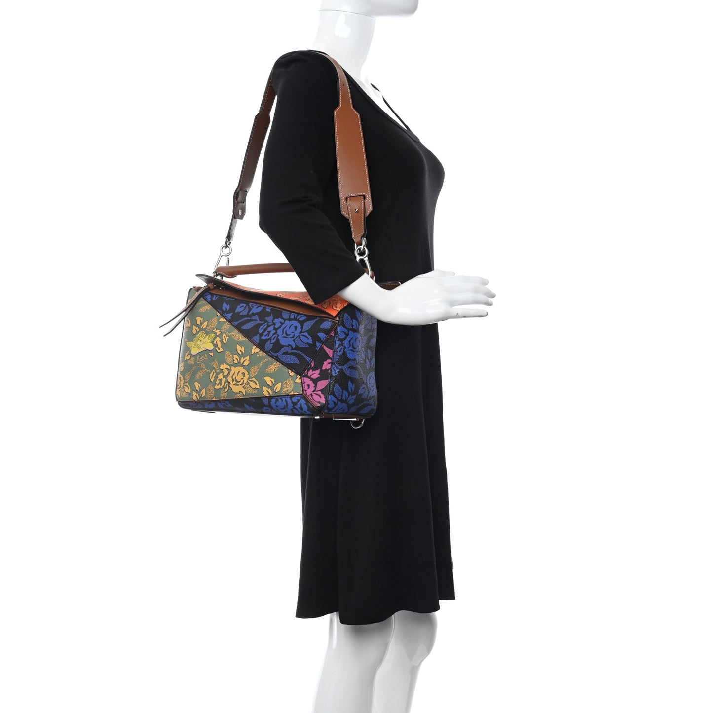 Calfskin Printed Medium Paula's Ibiza Patchwork Puzzle Bag Multicolor