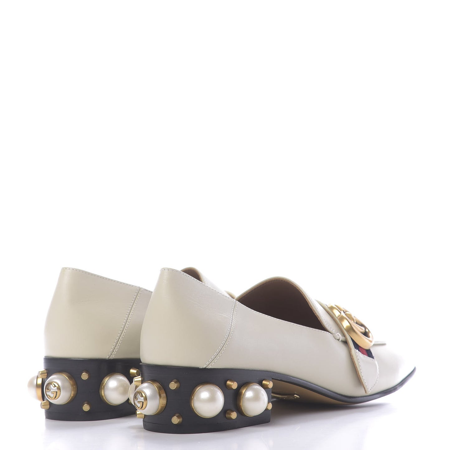 Betis Glamour Calfskin Web Pearl Embellished Peyton 35mm Loafer Pumps 37 Mystic White