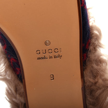 Gucci Covered Wool Big GG Monogram Fur Mens Princetown Slippers 9 Blue Red Butterscotch 9 of 10