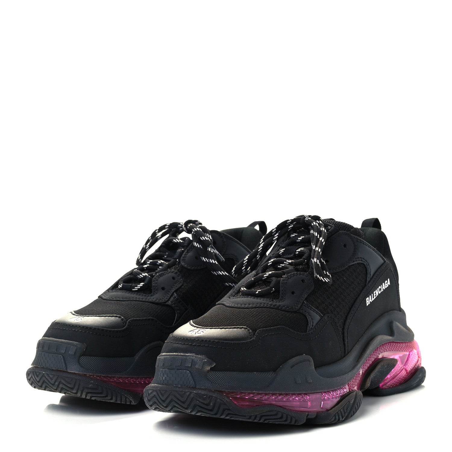 Balenciaga Fabric Mesh Clear Sole Mens Triple S Sneakers 45 Black Pink Neon 2 of 11