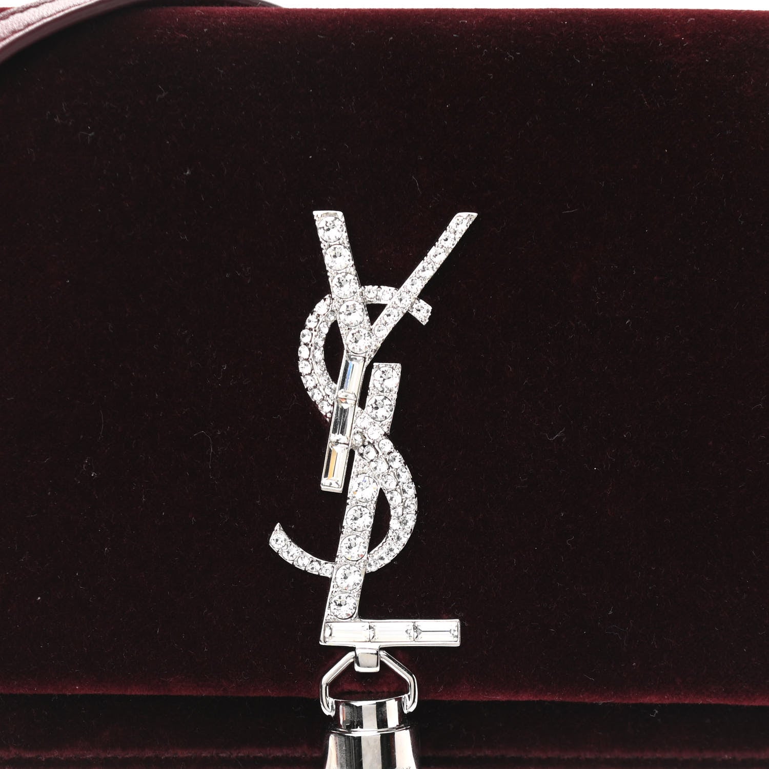 Saint Laurent Velvet Crystal Monogram Kate Tassel Shoulder Bag Burgundy 8 of 10
