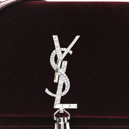 Saint Laurent Velvet Crystal Monogram Kate Tassel Shoulder Bag Burgundy 8 of 10