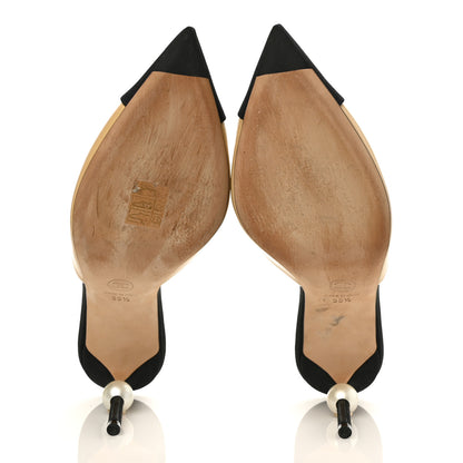 Chanel Lambskin Grosgrain Cap Toe Pearl Mule 39.5 Beige Black 6 of 12