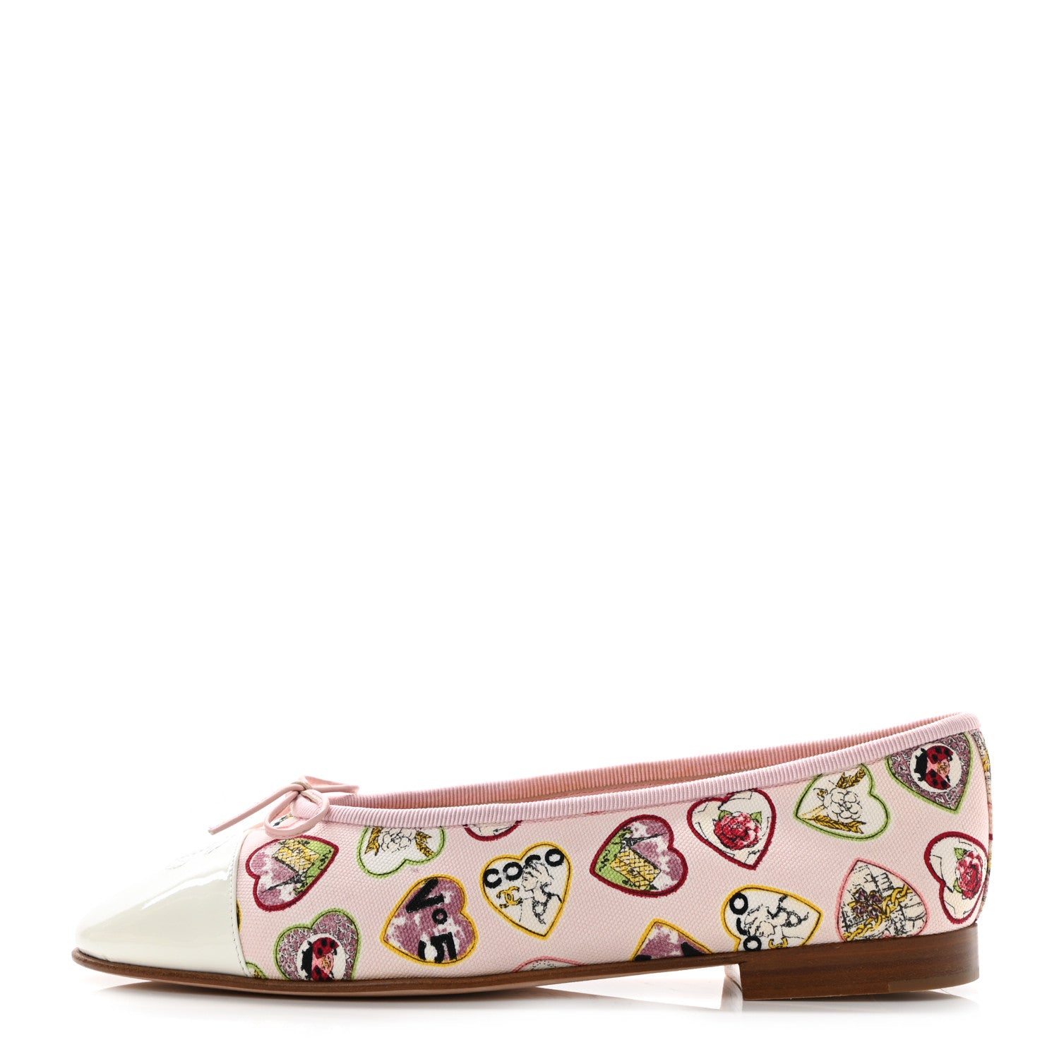 Chanel Canvas Patent Coco Hearts Cap Toe Ballerina Flats 38 Pink White 1 of 8