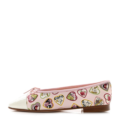 Chanel Canvas Patent Coco Hearts Cap Toe Ballerina Flats 38 Pink White 1 of 8