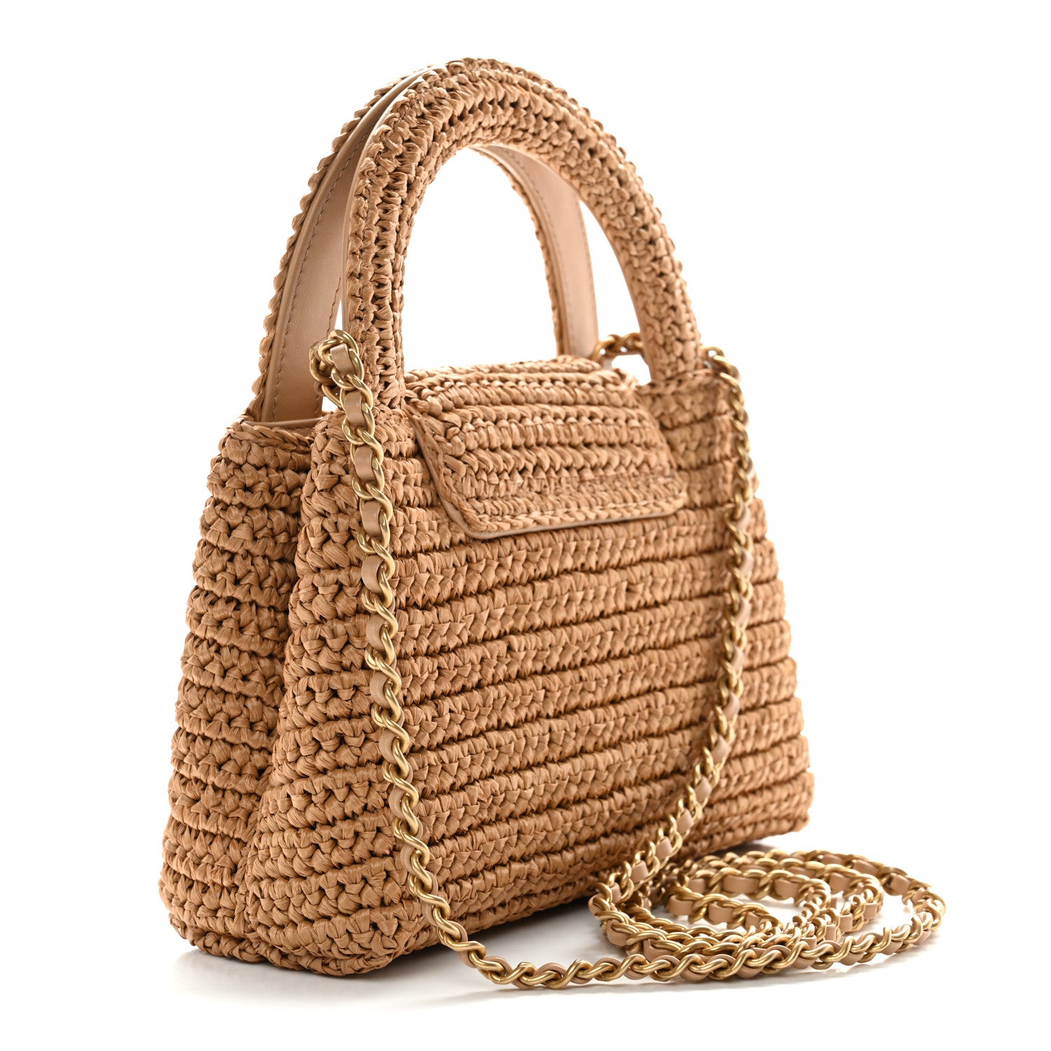 Chanel Braided Raffia Nano Kelly Flap Bag Dark Beige 3 of 12