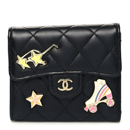 Chanel Lambskin Enamel Quilted Roller Skate Compact Flap Wallet Black 1 of 9