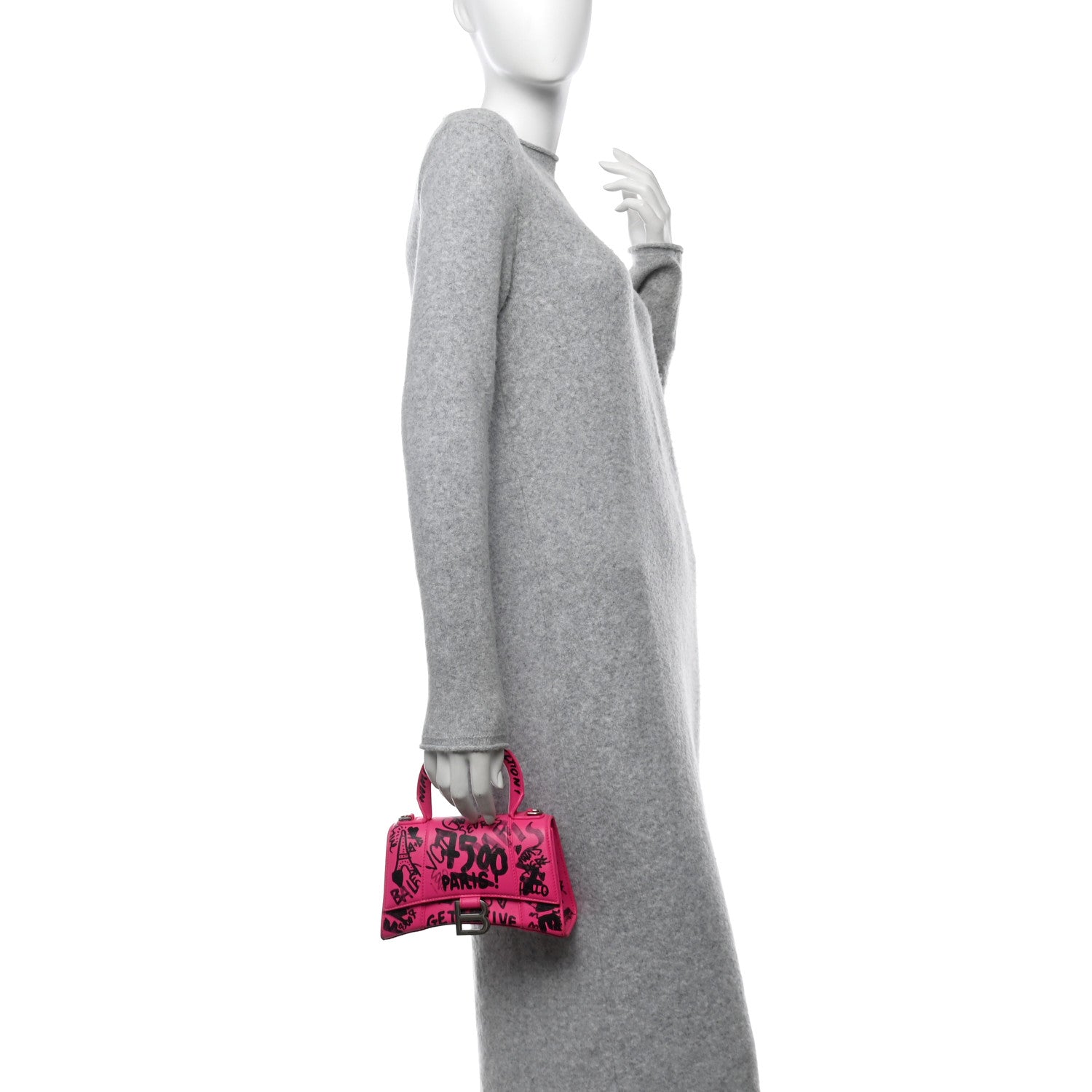Balenciaga Smooth Calfskin Graffiti Hourglass Top Handle Bag XS