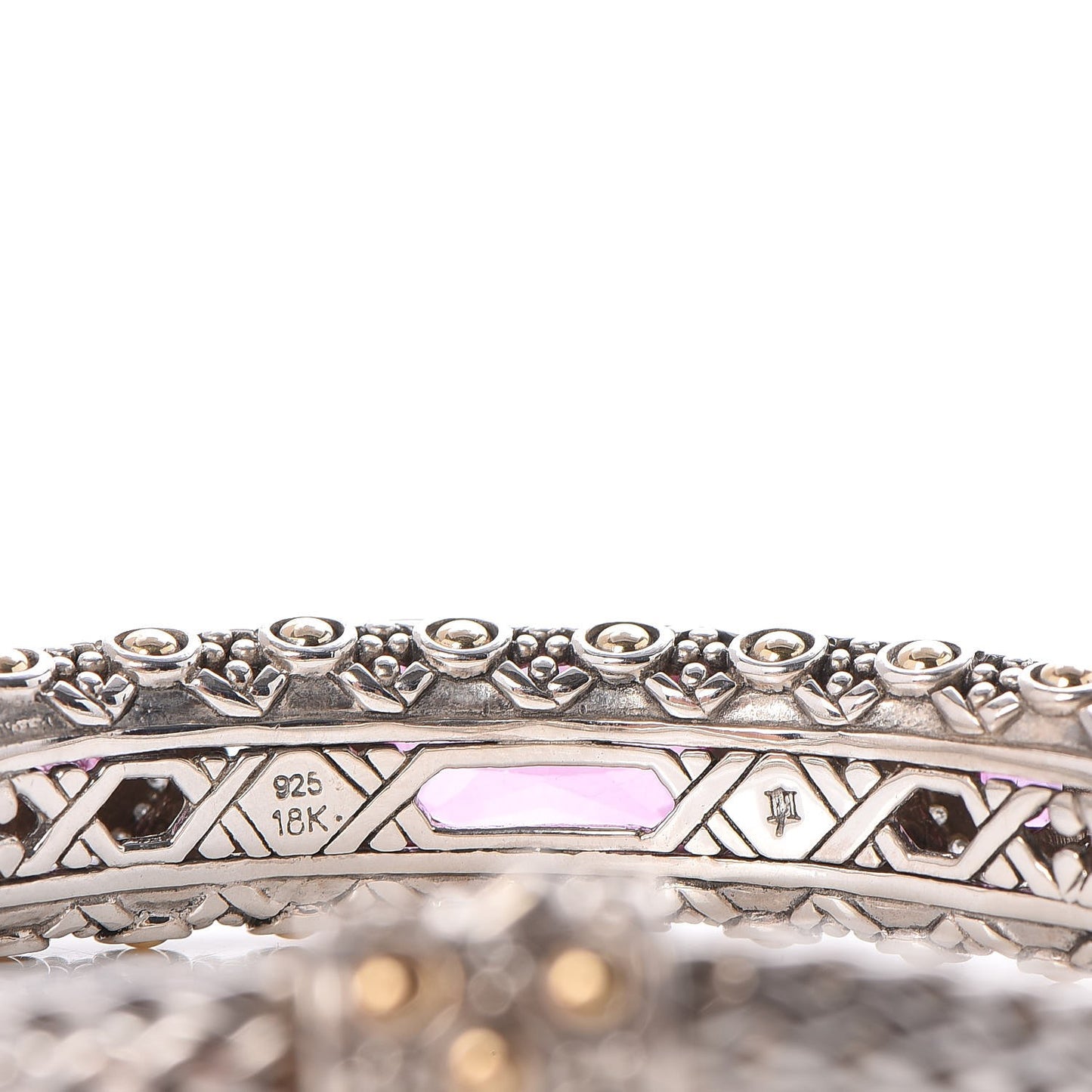 Sterling Silver 18K Yellow Gold Pink Tourmaline Diamond Batu Sari Bracelet