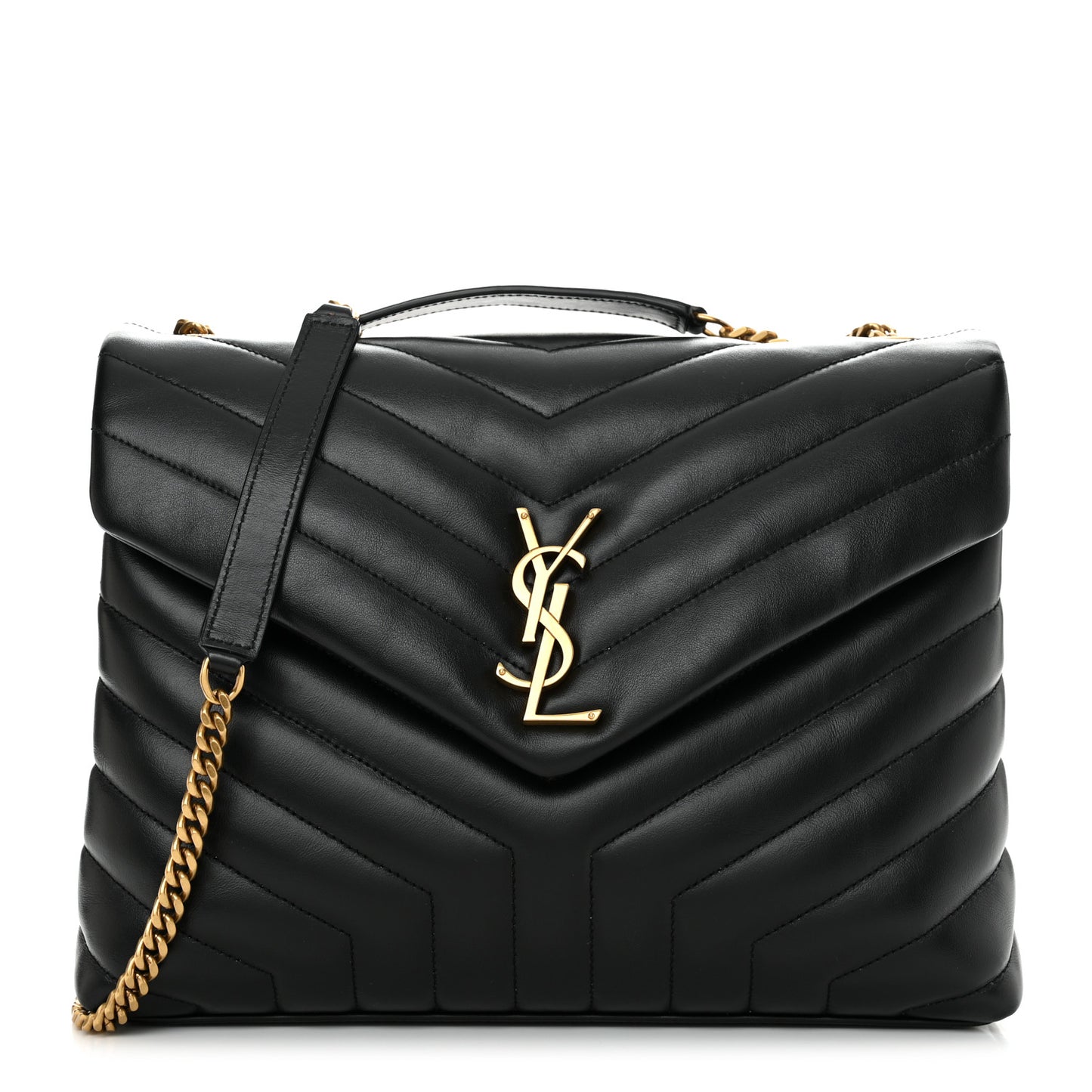 Calfskin Y Quilted Monogram Medium Loulou Chain Satchel Black