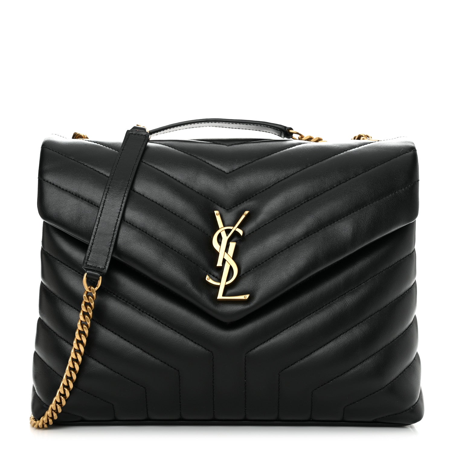 Saint Laurent Calfskin Y Quilted Monogram Medium Loulou Chain Satchel Black 1 of 10