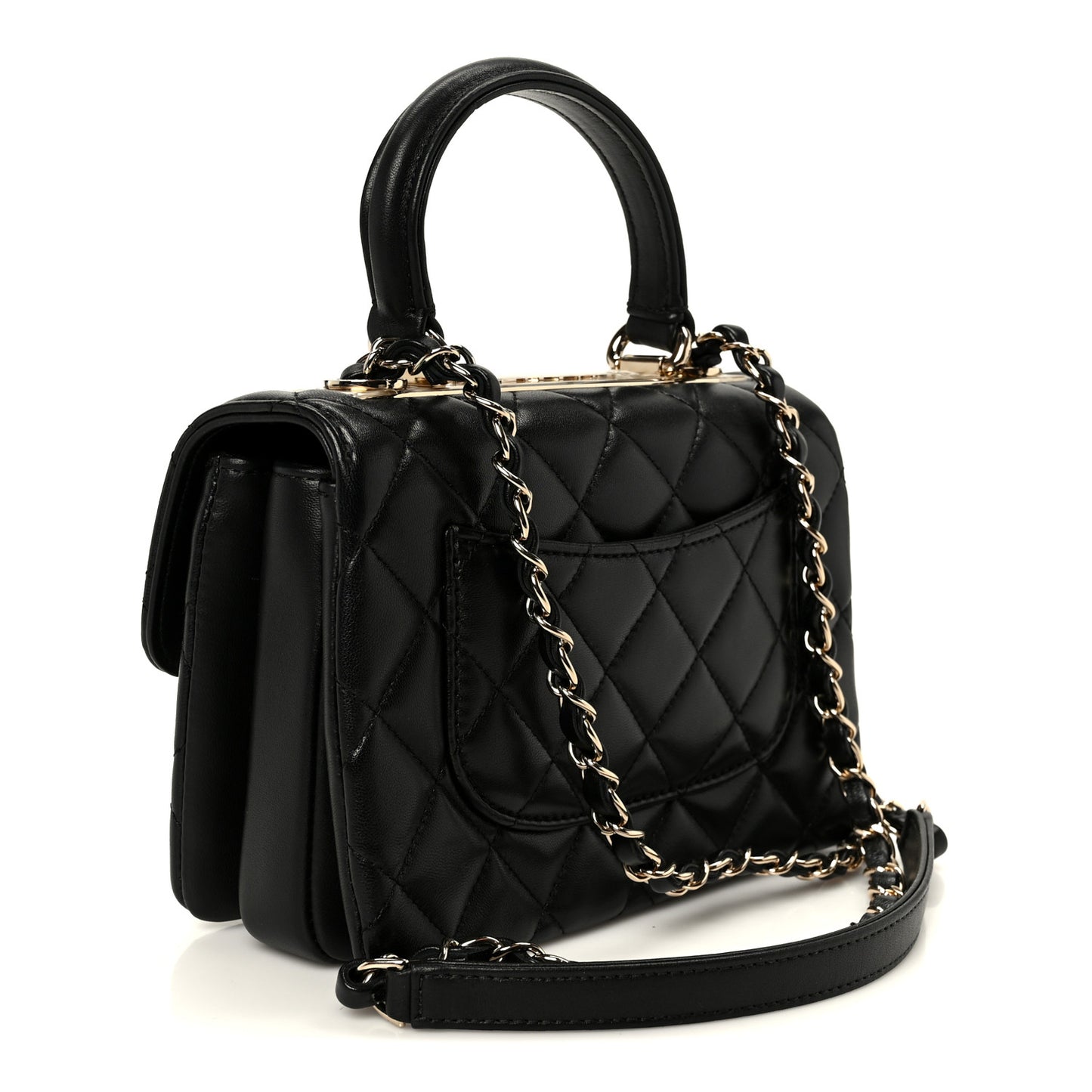 Lambskin Crystal Quilted Mini Trendy CC Dual Handle Flap Bag Black