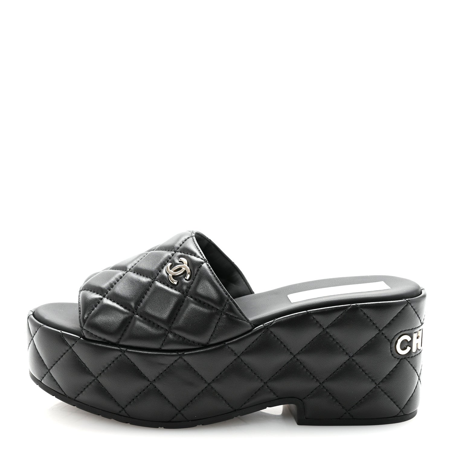 Chanel Lambskin Quilted CC Mules Wedge Sandals 39 Black 1 of 10