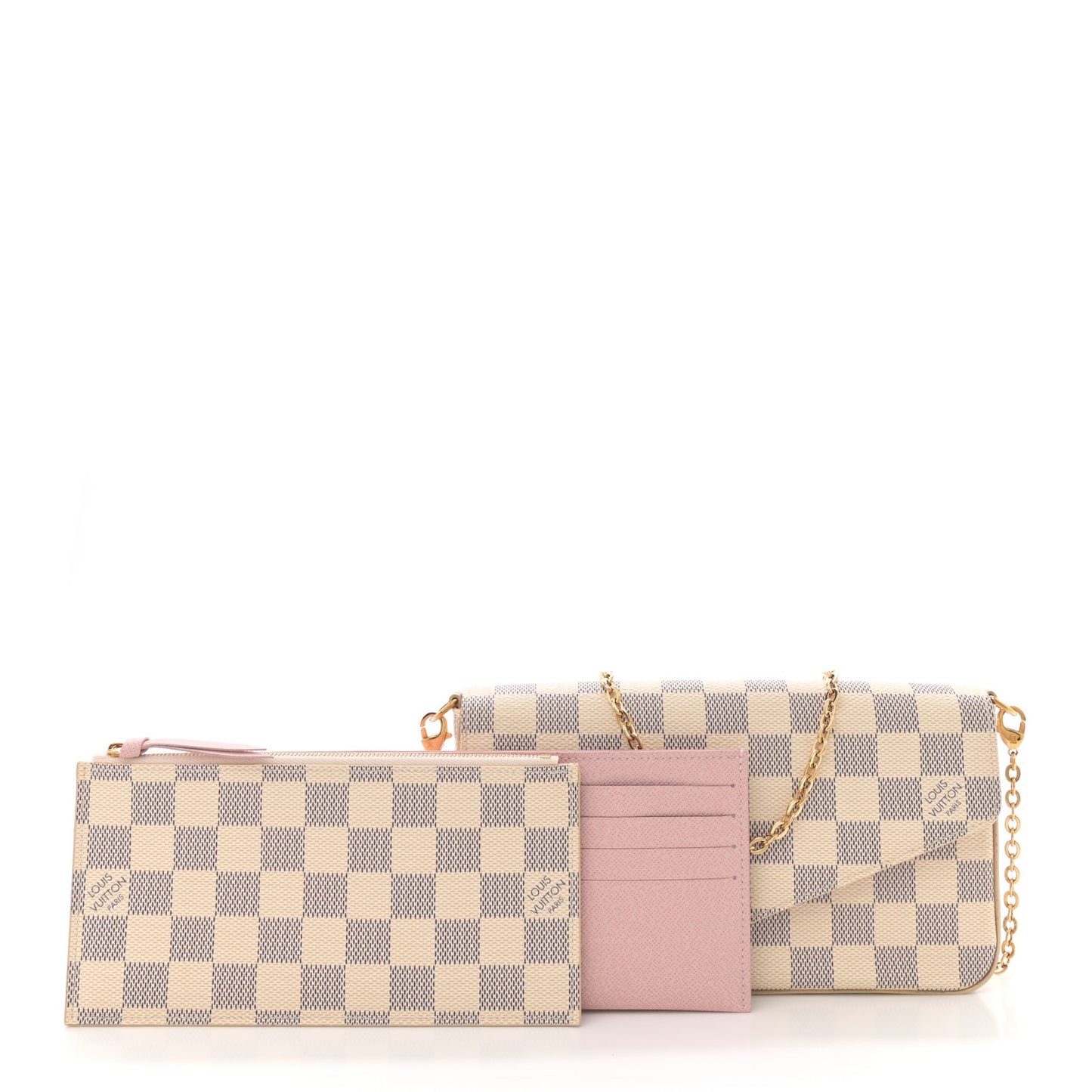 Damier Azur Pochette Felicie Chain Wallet Rose Ballerine
