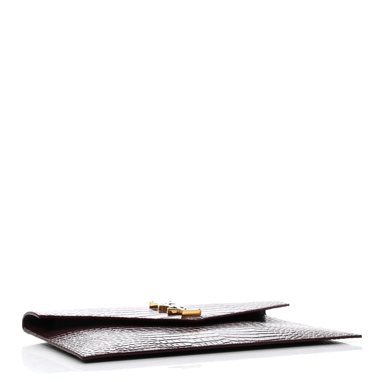Saint Laurent Calfskin Crocodile Embossed Uptown Monogram Clutch Rouge Legion 4 of 8