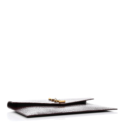 Saint Laurent Calfskin Crocodile Embossed Uptown Monogram Clutch Rouge Legion 4 of 8