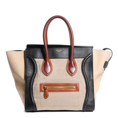 Celine Calfskin Linen Mini Tri-Color Luggage Beige 1 of 17
