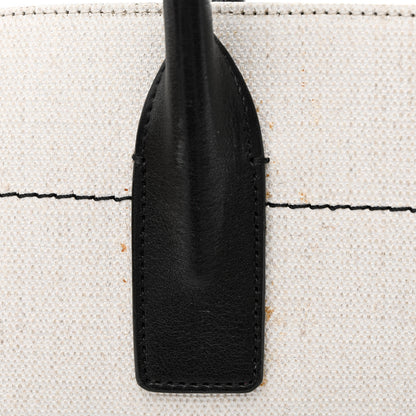 Saint Laurent Linen Calfskin Rive Gauche North South Tote White Black 11 of 11