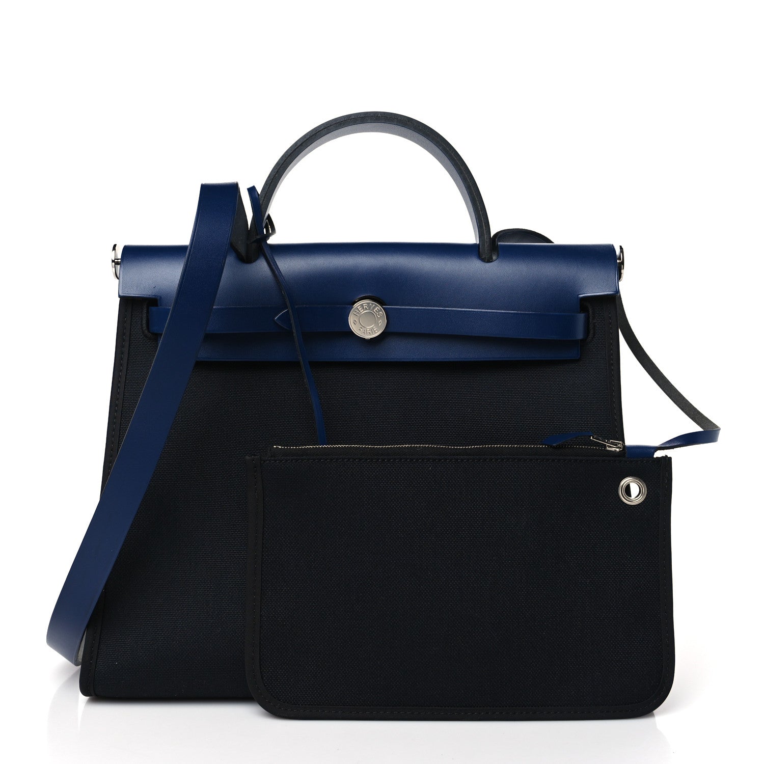 Hermes Military Toile Vache Hunter Herbag Zip 31 PM Black Bleu Saphir 3 of 11
