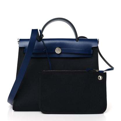 Hermes Military Toile Vache Hunter Herbag Zip 31 PM Black Bleu Saphir 3 of 11