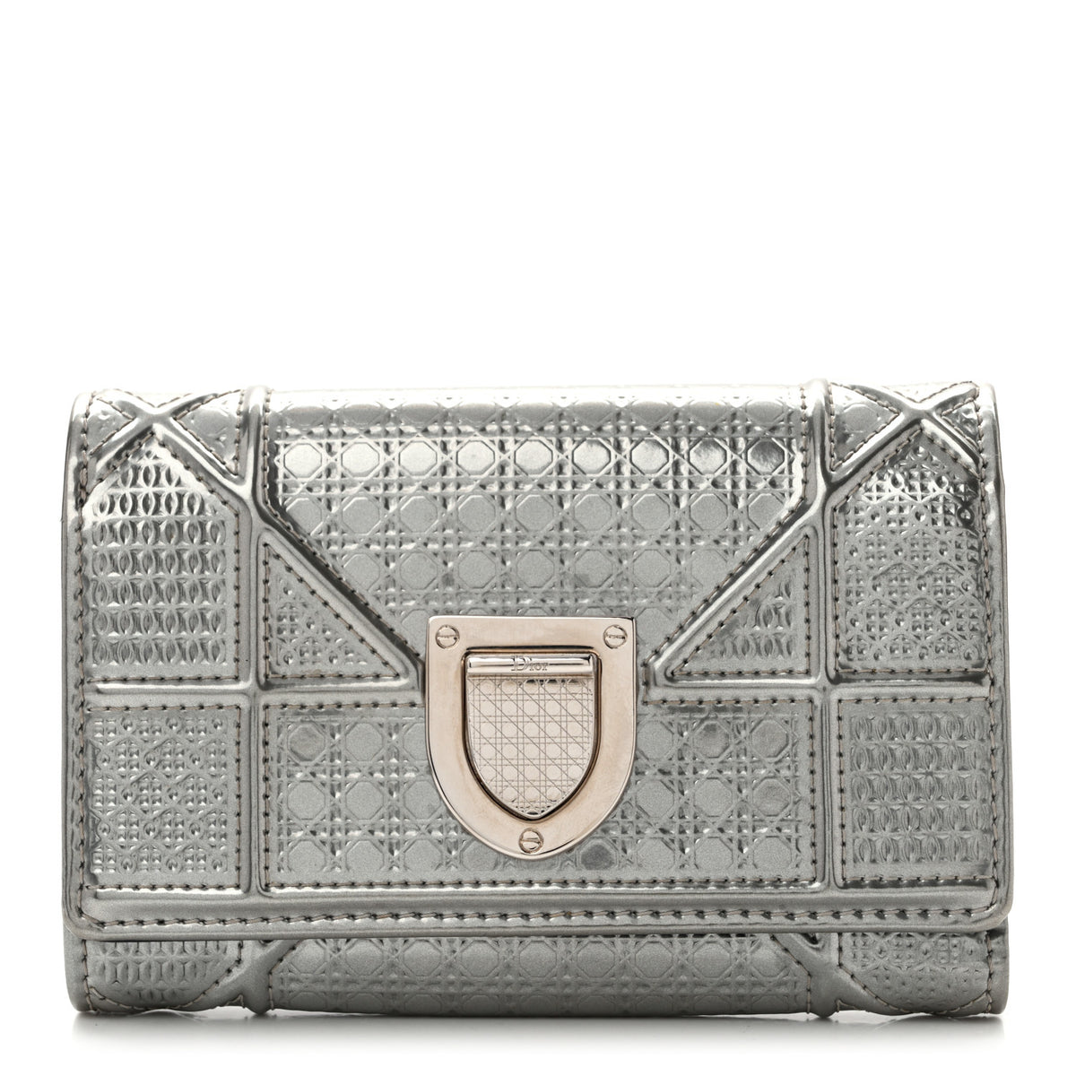 Christian Dior Metallic Patent Micro-Cannage Diorama Elancee Wallet Onyx Silver 1 of 11