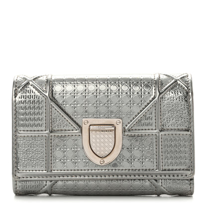 Christian Dior Metallic Patent Micro-Cannage Diorama Elancee Wallet Onyx Silver 1 of 11
