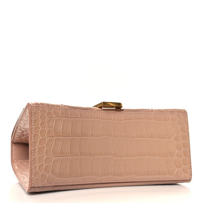 Balenciaga Shiny Calfskin Crocodile Embossed Small Hourglass Top Handle Bag Nude Beige 4 of 10