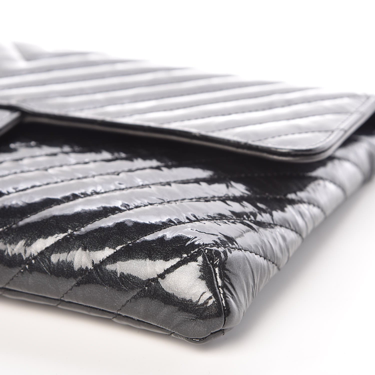 Chanel Patent Metallic Crumpled Calfskin Chevron Quilted Envelope Clutch Black 9 of 10
