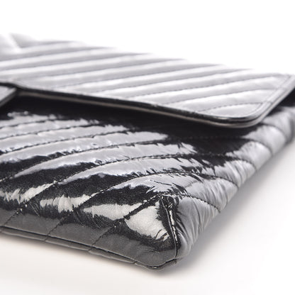 Chanel Patent Metallic Crumpled Calfskin Chevron Quilted Envelope Clutch Black 9 of 10