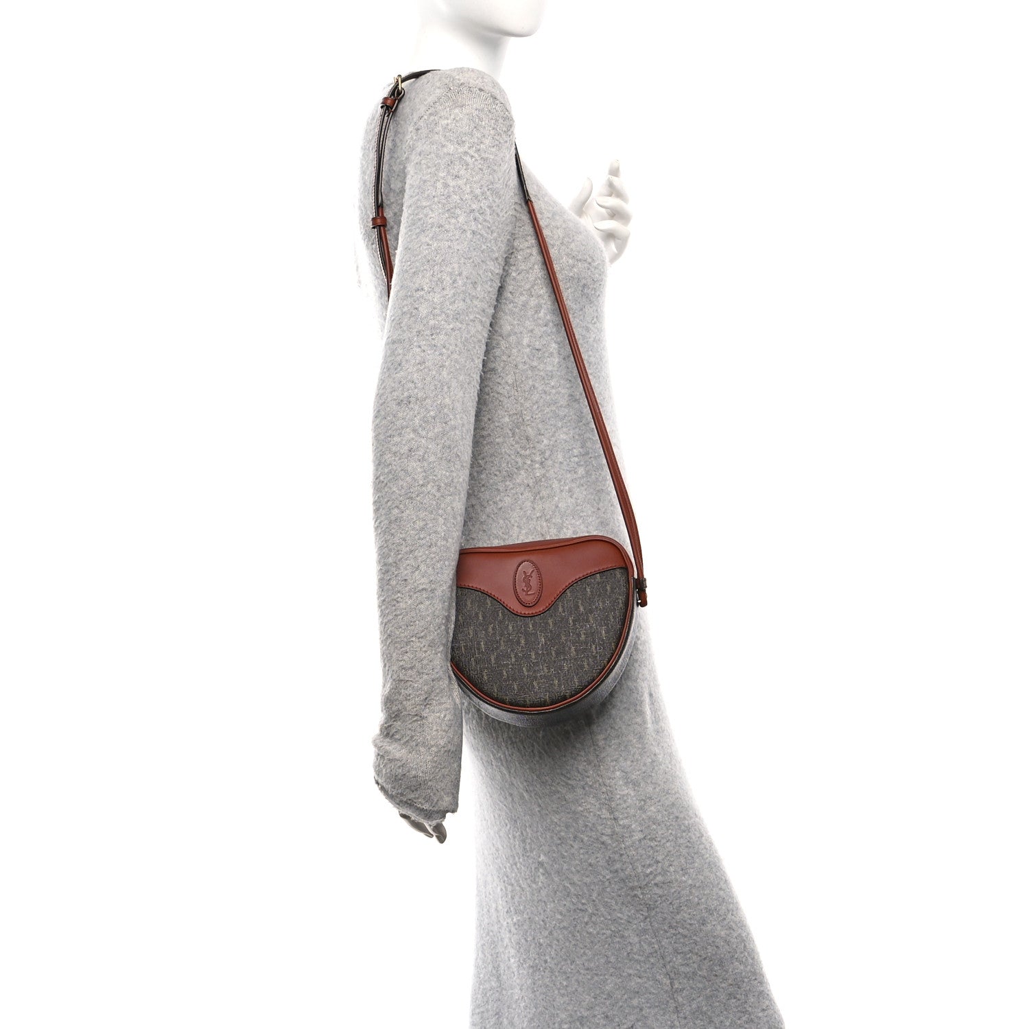 Saint Laurent Canvas Smooth Calfskin Le Monogramme Coeur Crossbody Chestnut 2 of 10