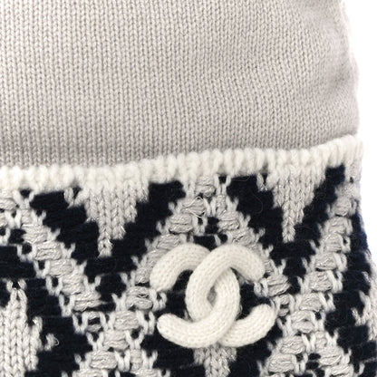 Chanel Cashmere Blend CC Beanie Hat With Gloves Set White Navy Blue 7 of 10