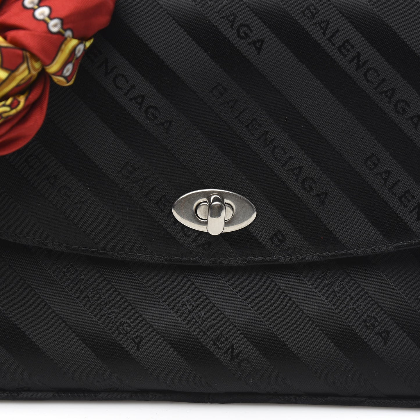 Nylon Jacquard Diagonal Logo Medium Scarf Lock Chain Shoulder Bag Black Red