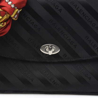 Balenciaga Nylon Jacquard Diagonal Logo Medium Scarf Lock Chain Shoulder Bag Black Red 9 of 9