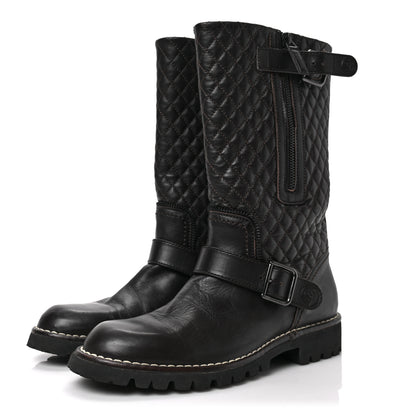 Chanel Calfskin Quilted Biker Boots 37.5 Brown 3 of 7