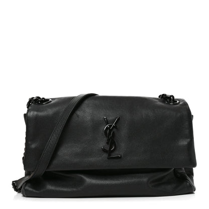Saint Laurent Grain De Poudre Medium West Hollywood Monogram Fold-Over Black 1 of 10