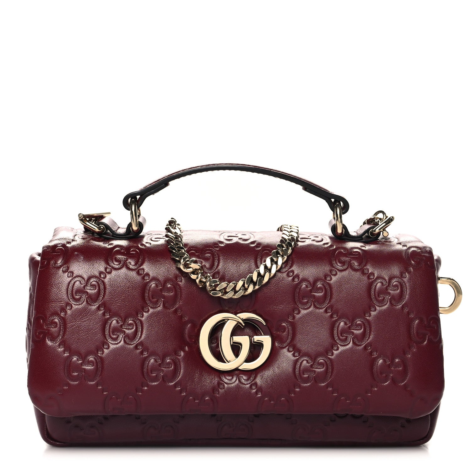 Gucci Lambskin Embossed Mini GG Milano Top Handle Shoulder Bag Rosso Ancora 1 of 10