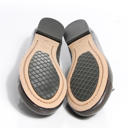 Chanel Lambskin Cap Toe CC Ballerina Flats 38 Grey 5 of 6