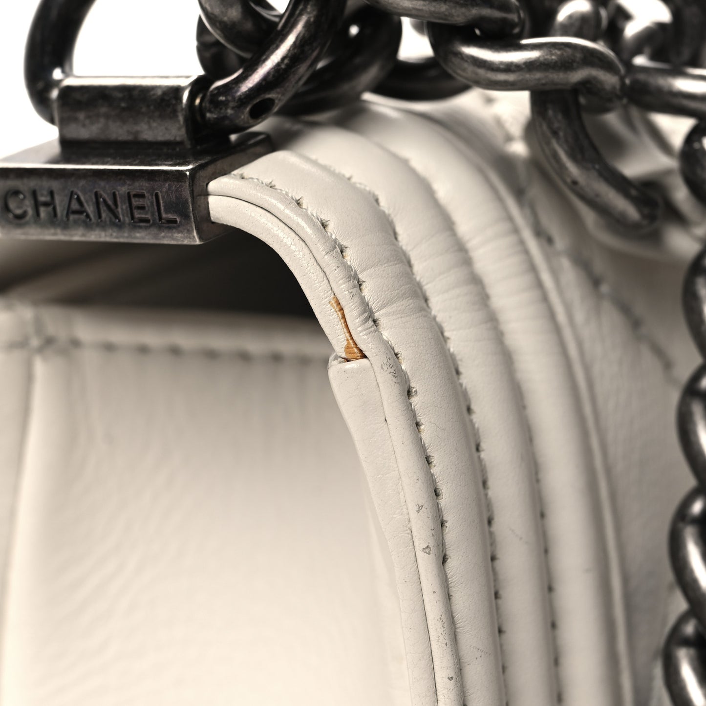 Calfskin Quilted Small Boy Flap White