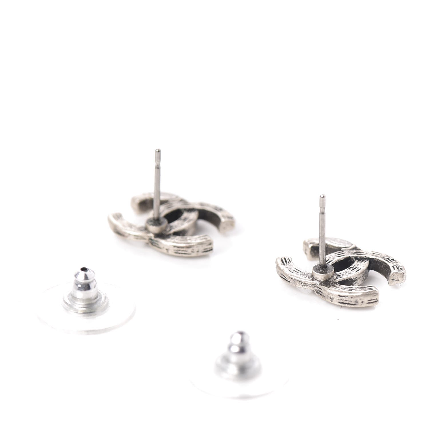 Chanel Crystal Royal Flush CC Stud Earrings Silver 3 of 4